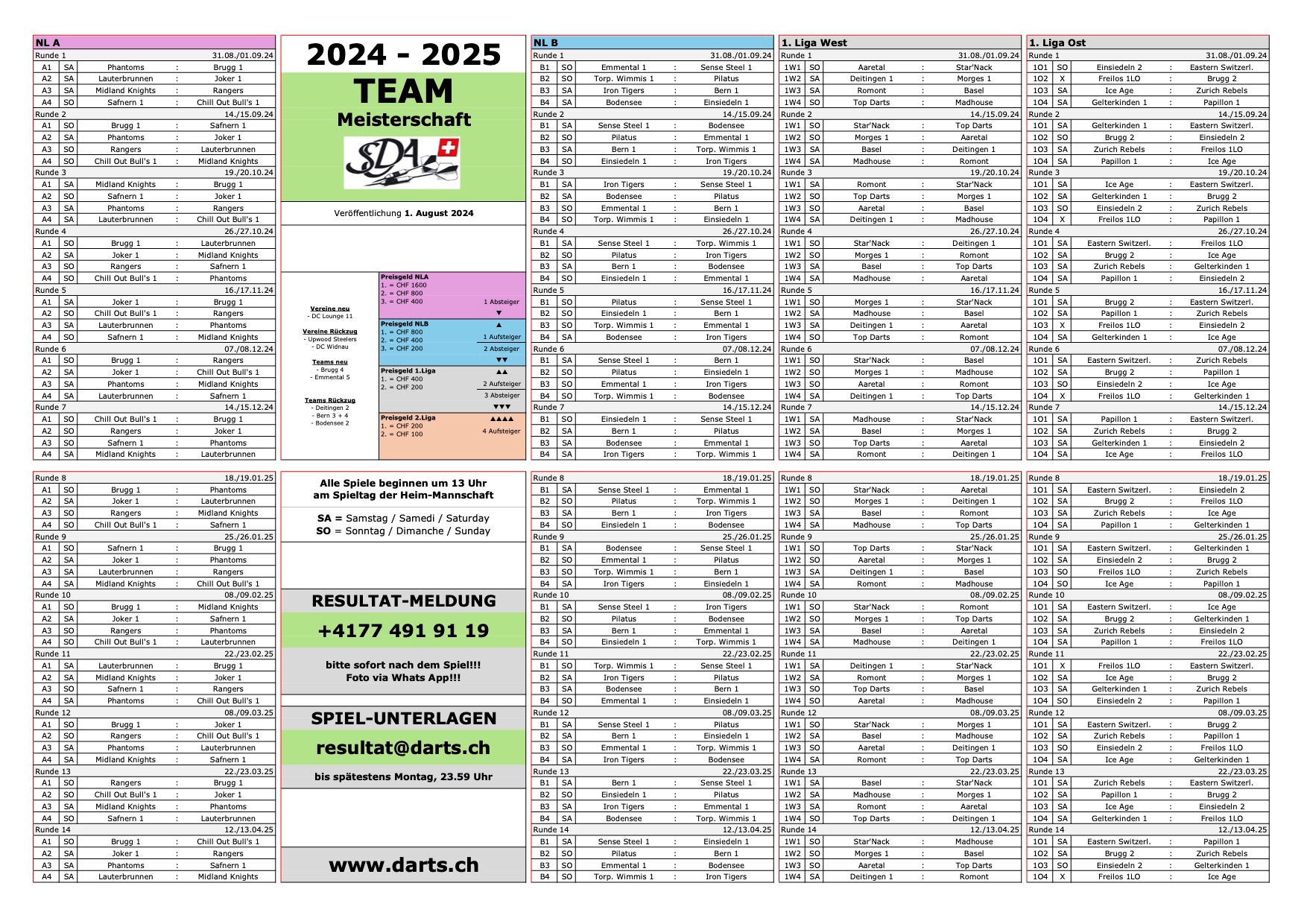 Calendrier de la saison 2024-2025