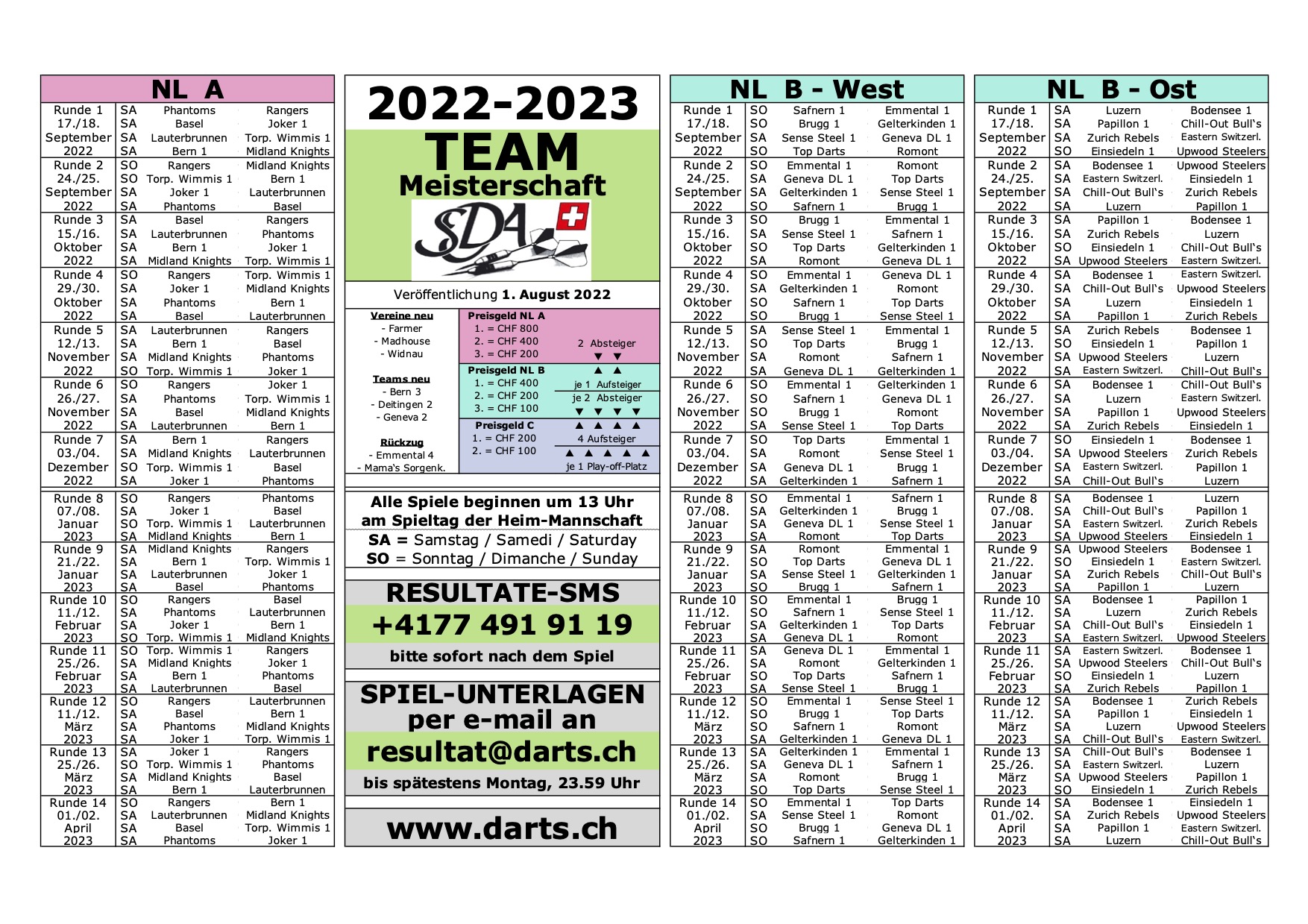 Calendrier de la saison 2022-2023